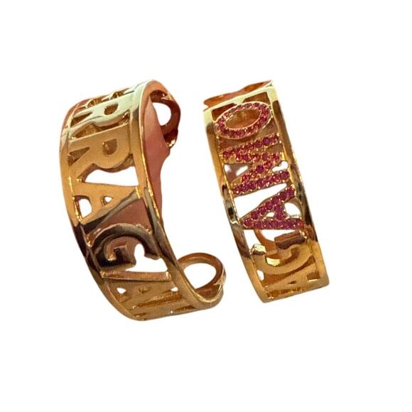 Ferragamo Logo Hoop Earrings w Pink Rhinestones - Picture 2 of 4